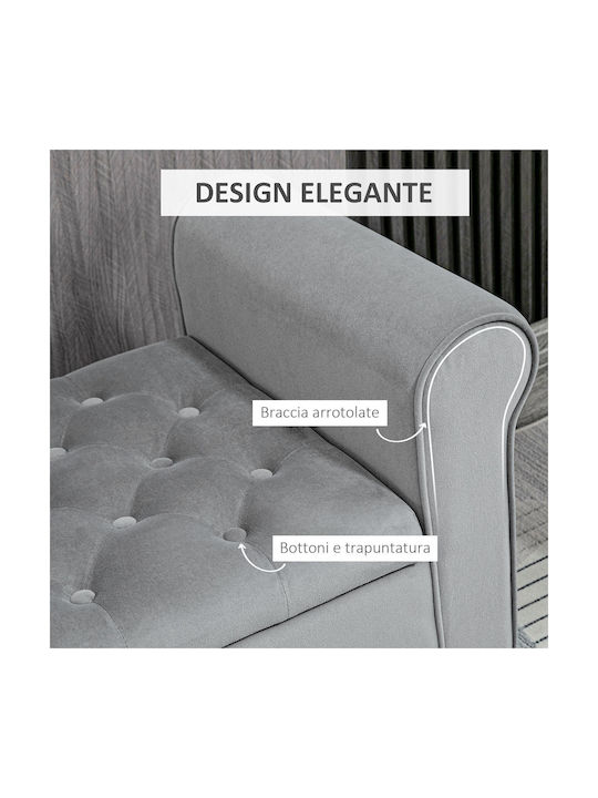 Bench Stool With Storage Space Upholstered In Gray Velvet 126x48.5x57cm