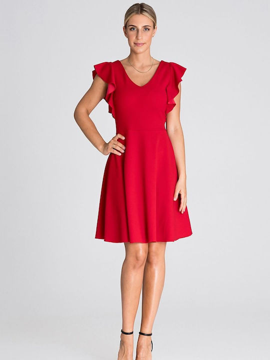 Figl Mini Evening Dress with Ruffle Red