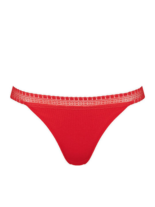 Go Ribbed H Tanga Βαμβακερά Femei Slip 2Pack Roșii