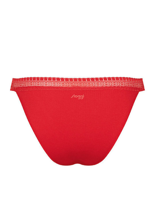 Go Ribbed H Tanga Βαμβακερά Femei Slip 2Pack Roșii