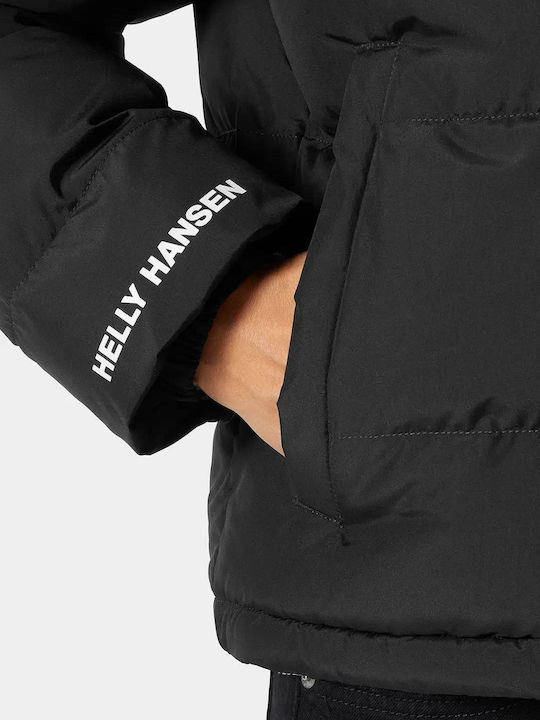 Women's Short Puffer Jacket Double Sided for Winter Black