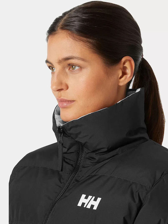 Women's Short Puffer Jacket Double Sided for Winter Black