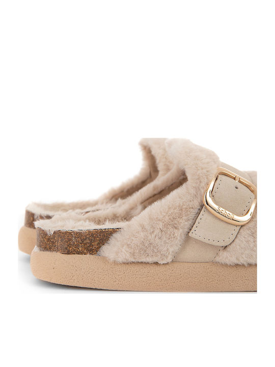 Winter Women's Slippers with Fur Beige