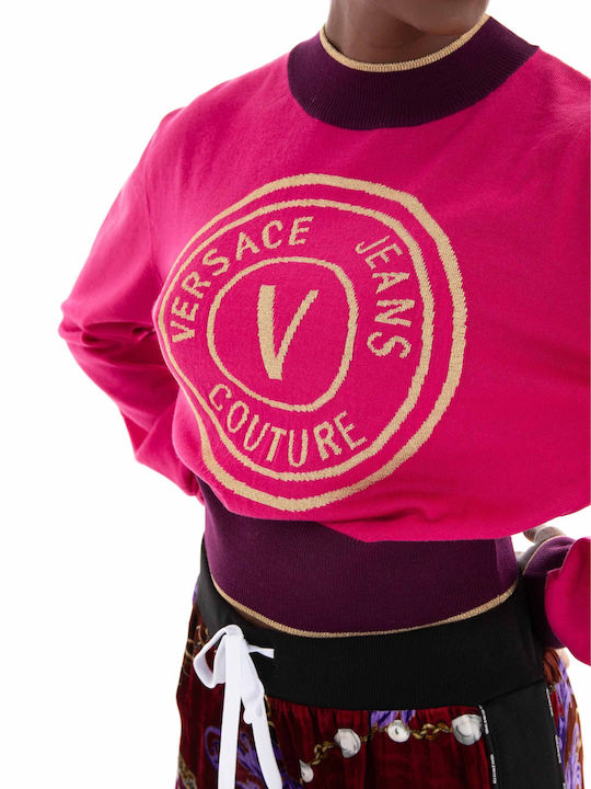 Versace Damen Langarm Crop Pullover Wolle Rosa