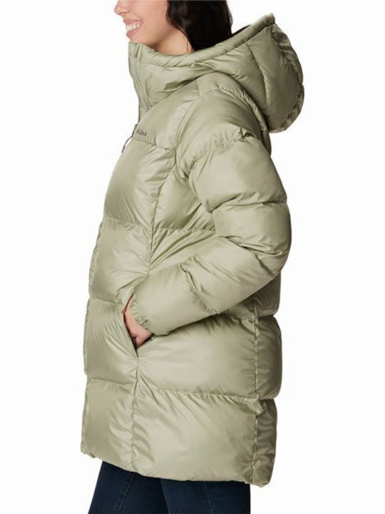 Puffect Mid Women's for Hiking Long Puffer Jacket for Spring or Autumn with Hood Khaki