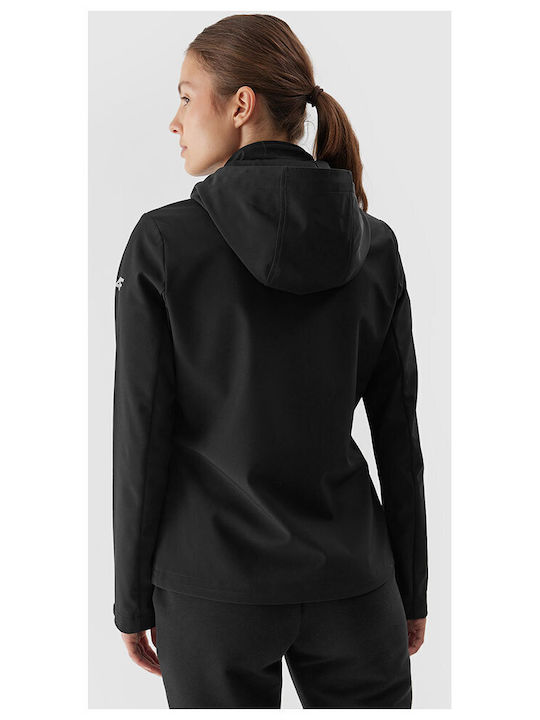 4F Women's Short Sports Softshell Jacket Waterproof and Windproof for Winter Black