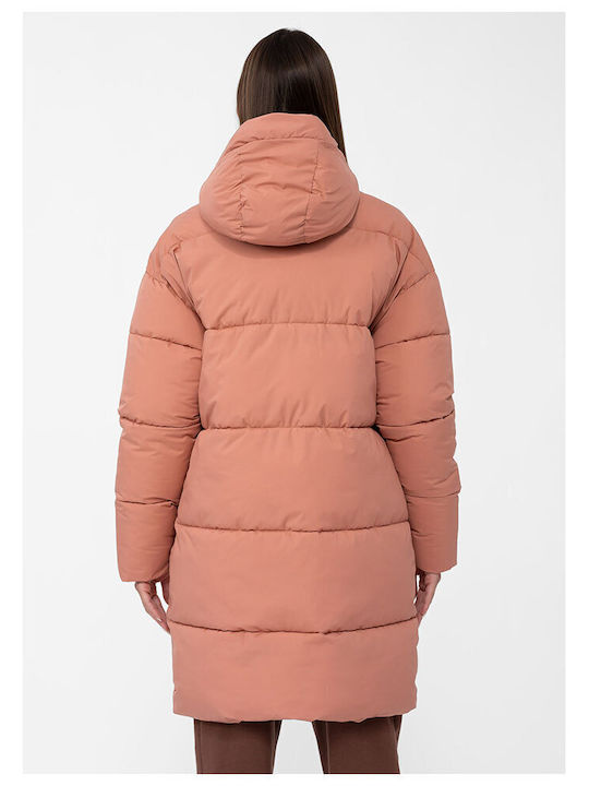 4F Women's Long Puffer Jacket for Winter Orange