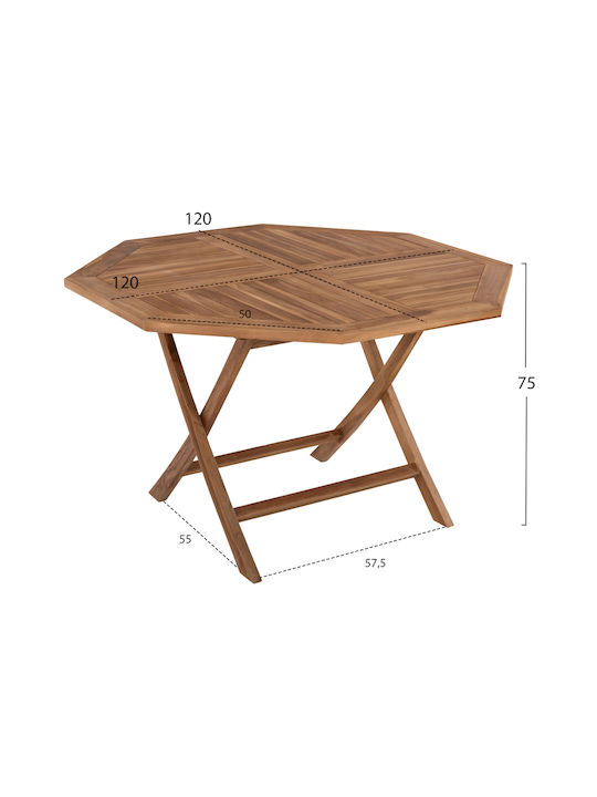 Outdoor Table Made of Teak Foldable Kendall Natural 120x120x75cm