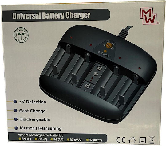 Minwa Φορτιστής 4 Μπαταριών Ni-Cd/Ni-MH Μεγέθους AA/AAA/9V/D