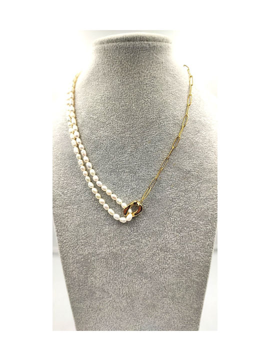 Visetti Necklace from Gold Plated Steel with Pearls