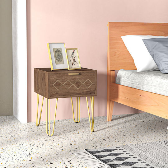 Bedside Tables Wooden with Metal Legs Brown 2 Pieces 39.5x41x49cm