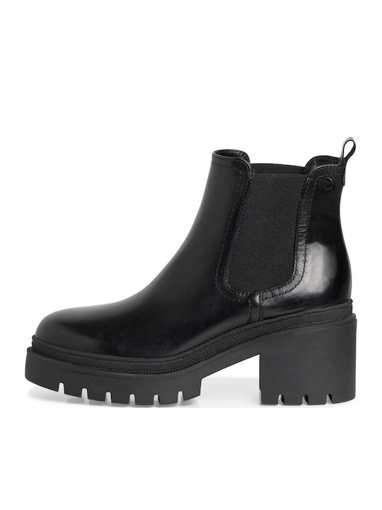 Leder Damen Chelsea Stiefeletten mit mittlerem Absatz Schwarz
