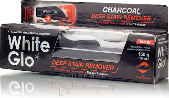 White Glo Charcoal Deep Stain Remover Οδοντόκρεμα με Ενεργό Άνθρακα για Λεύκανση & Οδοντόβουρτσα 150gr