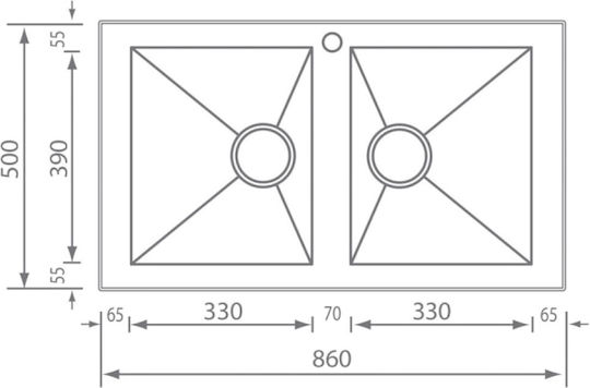 Sanitec Punto Quadra Ένθετος Νεροχύτης Inox Σατινέ Μ86xΠ50cm Ασημί