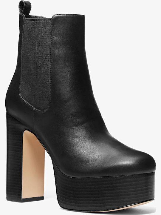Natasha Leather Platform Δερμάτινα Γυναικεία Chelsea Μποτάκια με Ψηλό Τακούνι Μαύρα