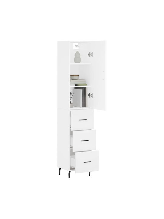 Floor-standing Living Room Display Cabinet made of Particleboard White 34.5x34x180cm