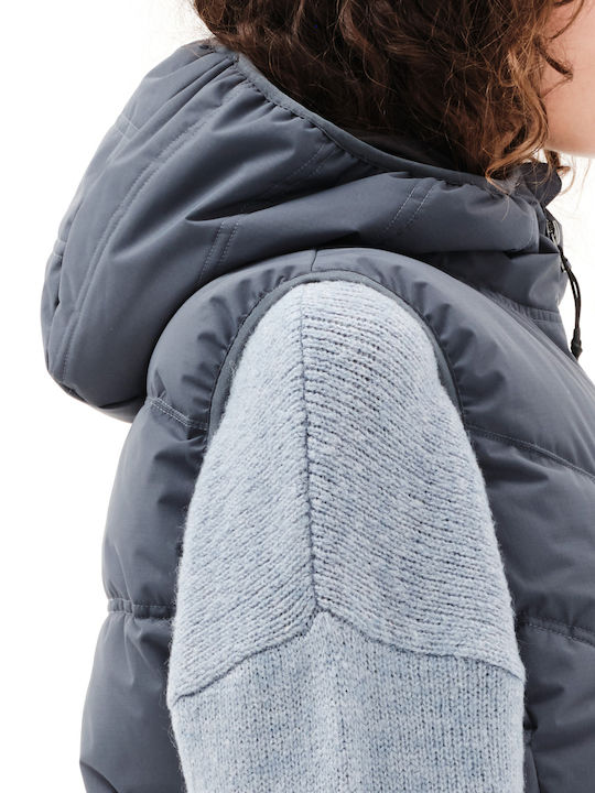 Късо Дамско Без Ръкави Puffer Якето За Зима Син