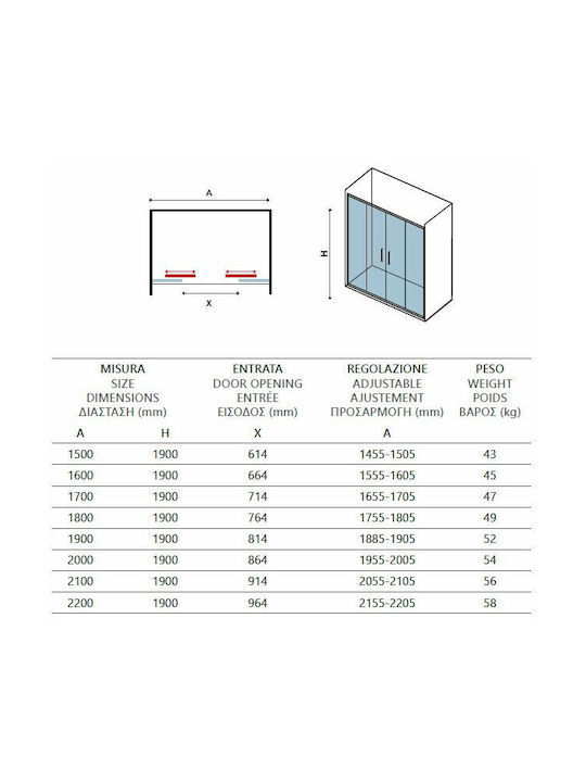 Karag Flora 600 Shower Screen for Shower with Sliding Door 200x190cm Satine Cromo