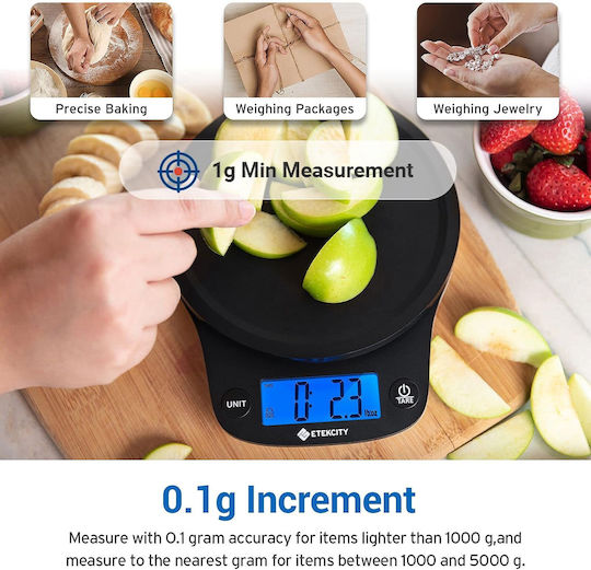 Ψηφιακή Ζυγαριά Κουζίνας έως 5kg Μαύρη