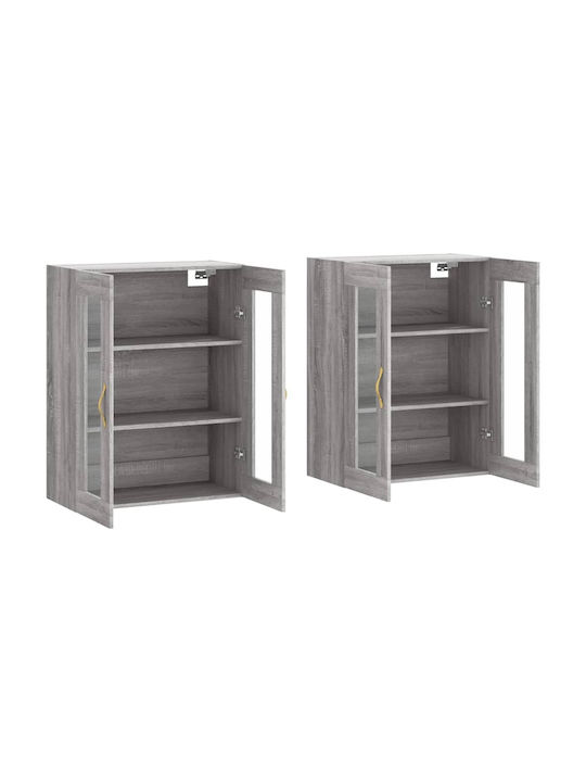 Wand Wohnzimmer Vitrine aus Spanplatte mit Glas Grey Sonoma 69.5x34x90cm