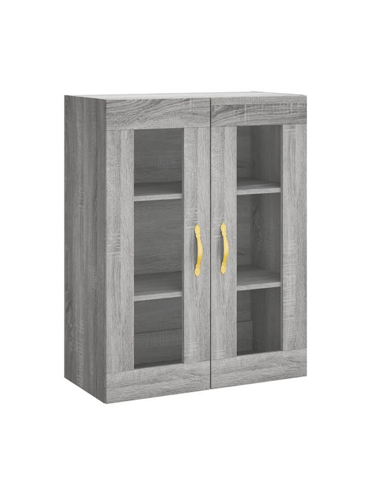 Wand Wohnzimmer Vitrine aus Spanplatte mit Glas Grey Sonoma 69.5x34x90cm