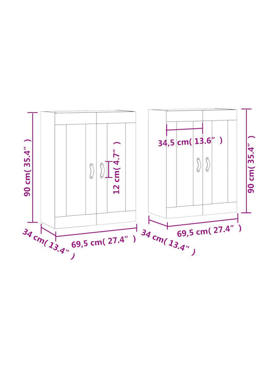 Wall Living Room Display Cabinet made of Particleboard with Glass Coffee 69.5x34x90cm