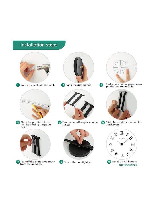 3D Wall Clock Sticker Plastic Gold Ø120cm