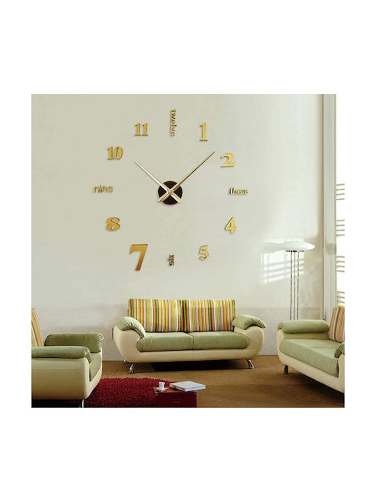 3D Wall Clock Sticker Plastic Gold Ø120cm