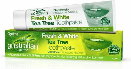 Optima Naturals Australian Tea-tree Fresh & White Οδοντόκρεμα Χωρίς Φθόριο για Πλάκα & Τερηδόνα 100ml