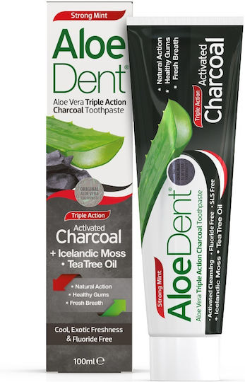 Optima Naturals AloeDent Triple Action Charcoal Zahnpasta mit Aktivkohle & ohne Fluorid für Aufhellung & Platte 100ml