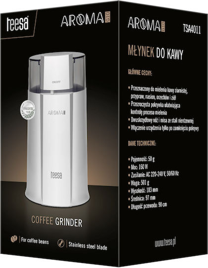 Teesa Aroma Ηλεκτρικός Μύλος Καφέ 160W με Χωρητικότητα 50gr Λευκός