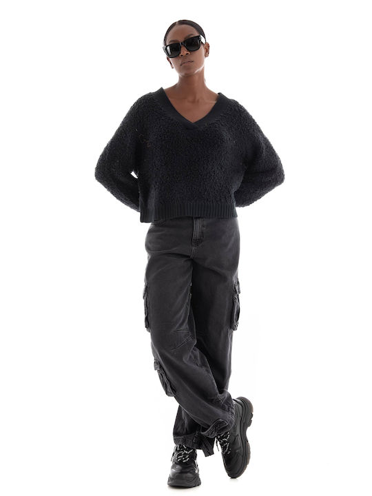 Ugg Australia Damen Langarm Pullover Wolle mit V-Ausschnitt Schwarz