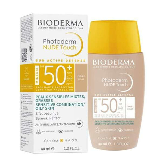 Biodrerma Photoderm Nude Touch Mineral SPF50+ Light Tinted Face Sunscreen for Combination to Oily Skin - Light Shade