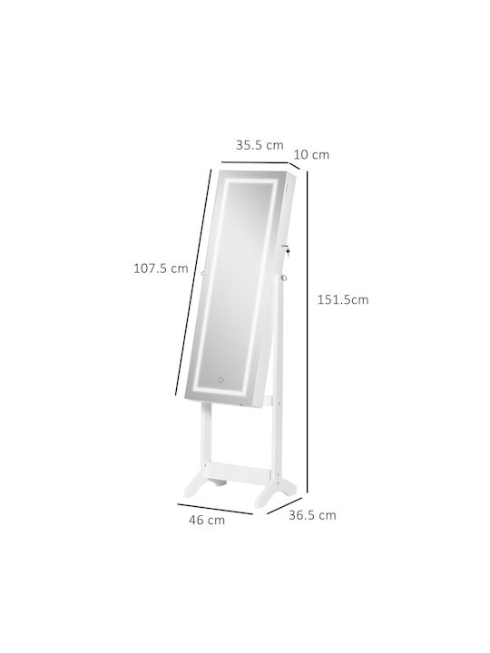 HomCom Boden- oder Standspiegel mit Weißem Holzrahmen & LED Beleuchtung 151,5x46cm