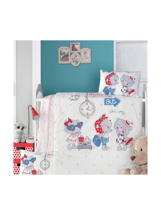 Rythmos Set Copertă de Pătuț cu Față de Pernă Pink Station Multicoloră 100x150cm.