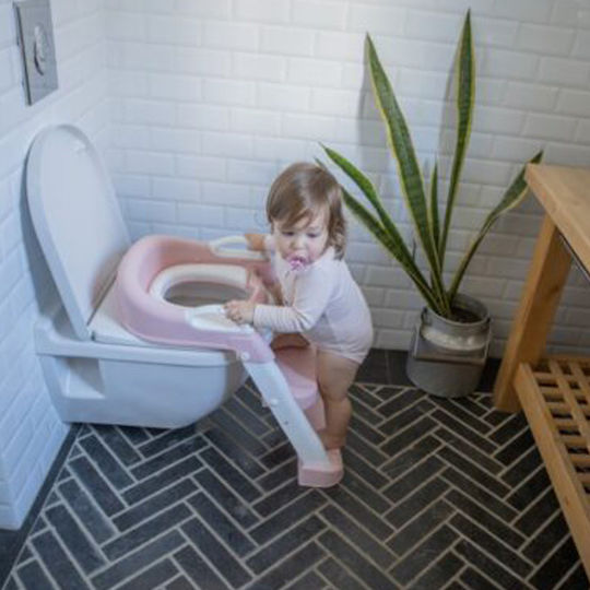 Minene Toddler Toilet Seat with Footrest Handles and Gray Cushion