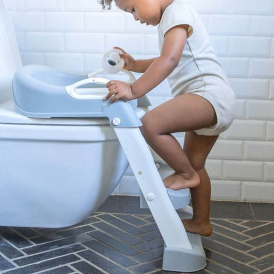 Minene Toddler Toilet Seat with Footrest Handles and Beige Removable Cushion