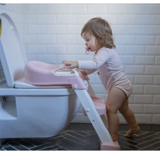 Minene Toddler Toilet Seat with Footrest Handles and Beige Removable Cushion