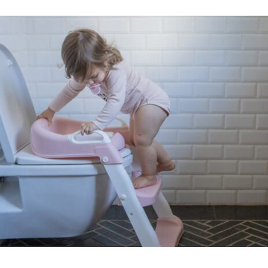 Minene Pink Toddler Toilet Seat with Footrest Handles and Removable Cushion