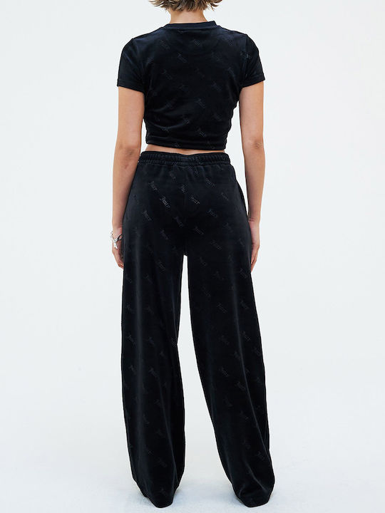 Juicy Couture Women's Crop Top Velvet Short Sleeve Black