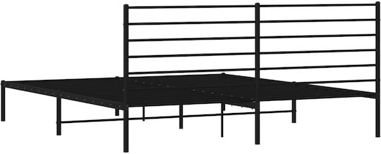 Легло King Size Метално Черно с Дъски за Матрак 183x213см