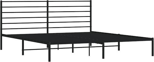 Легло King Size Метално Черно с Дъски за Матрак 183x213см