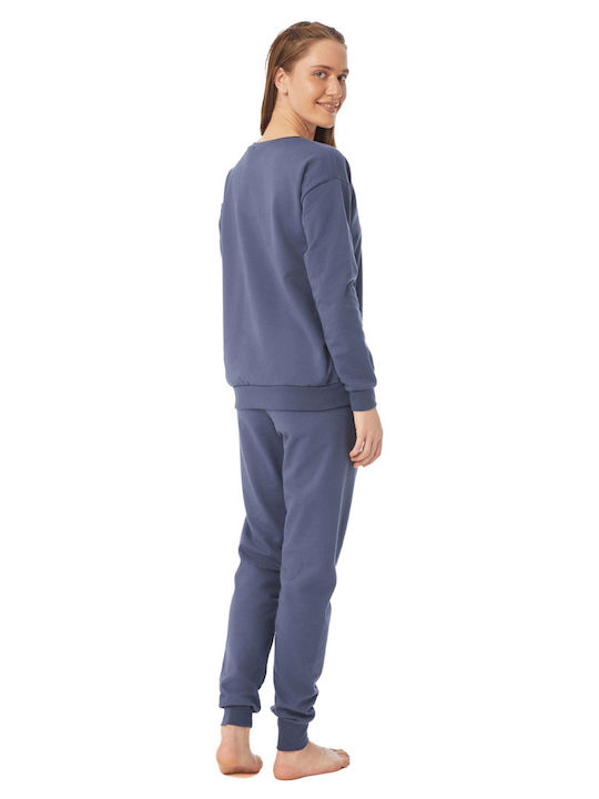 Minerva Winter Damen Pyjama-Set Blau