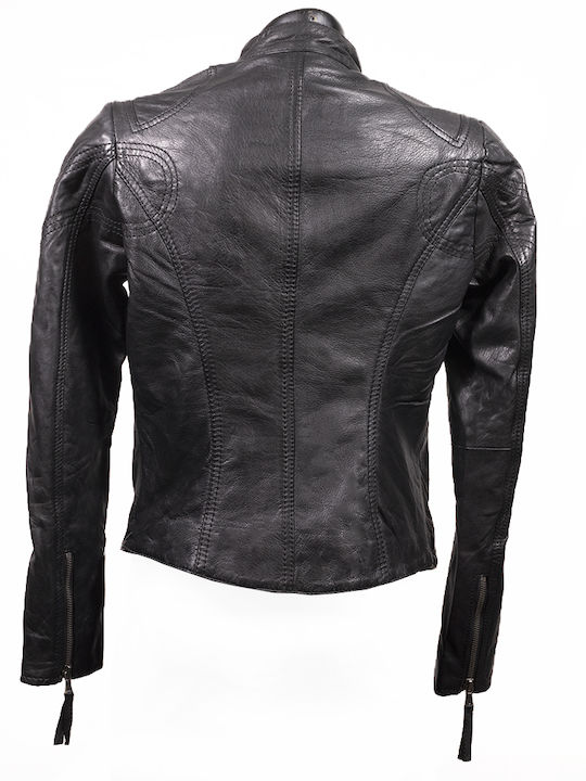 Infinity Women's Short Lifestyle Leather Jacket for Winter Black