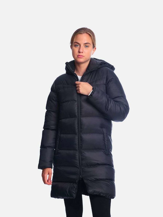 Paco & Co Women's Long Puffer Jacket for Winter with Hood Black