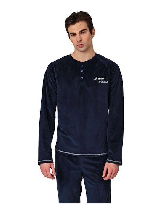 Lydia Creations Men's Winter Velvet Pajamas Set Navy Blue