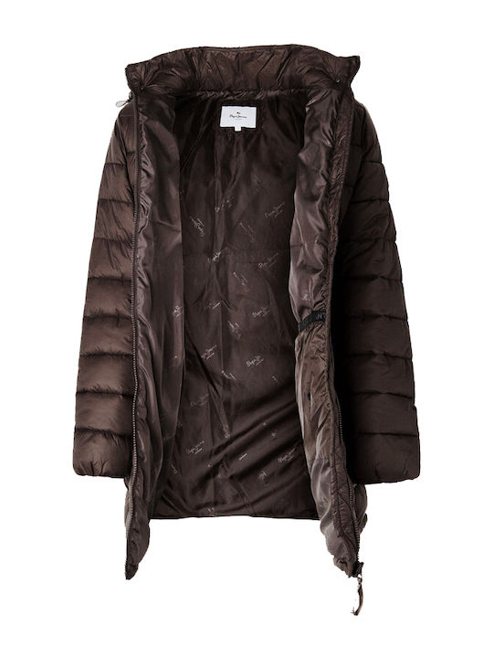 Maddie Women's Long Puffer Jacket for Winter Brown