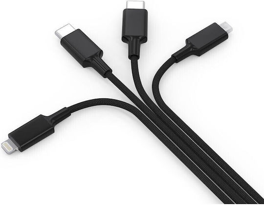 Smrter Hydra Elite 6in1 Regulär USB zu Blitzschlag / Typ-C,TC-TC / Micro-USB Kabel Schwarz 1m