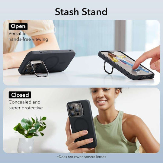 ESR Cloud Kickstand Задна корица Силикон / Метал 1.8мм Черен (iPhone 15 Pro)