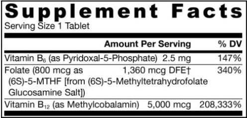 Jarrow Formulas Methyl B-12 5000mcg + Methyl Folate 800mcg Vitamin for Nervous System Health 60 chewable tabs